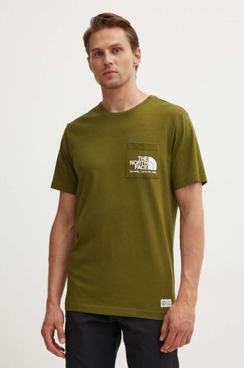 Bavlněné tričko The North Face M Berkeley California Pocket S/S Tee zelená barva, s potiskem, NF0A87U2PIB1