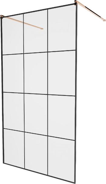 MEXEN/S KIOTO samostatně stojící sprchová zástěna 100 x 200 cm, transparent/černá vzor 8 mm, růžové zlato 800-100-002-60-77
