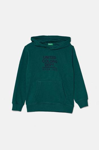 Dětská bavlněná mikina United Colors of Benetton zelená barva, s kapucí, vzorovaná, 3J68C203N