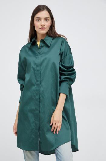 Bavlněné tričko Drykorn zelená barva, relaxed, s klasickým límcem