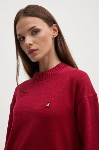 Bavlněný svetr Calvin Klein Jeans vínová barva, J20J222987