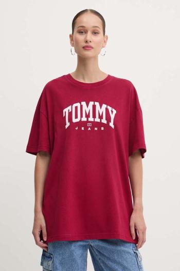 Bavlněné tričko Tommy Jeans vínová barva, DW0DW18403