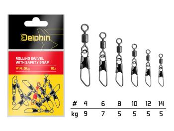 Delphin Karabinka s obratlíkem Rolling swivel with safety snap 10ks - vel.8/5kg