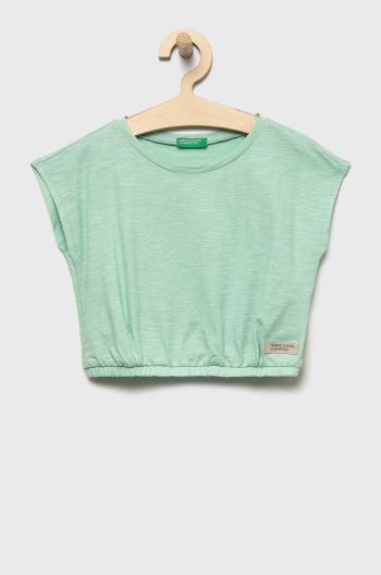 Dětské bavlněné tričko United Colors of Benetton zelená barva