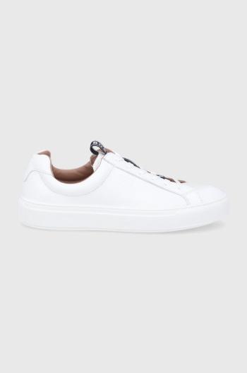 Kožené boty Boss bílá barva, na plochém podpatku