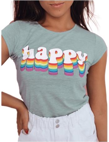 Mintové dámské tričko s barevným nápisem happy vel. XL