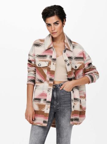 Růžovo-krémová vzorovaná košilová bunda ONLY Frida