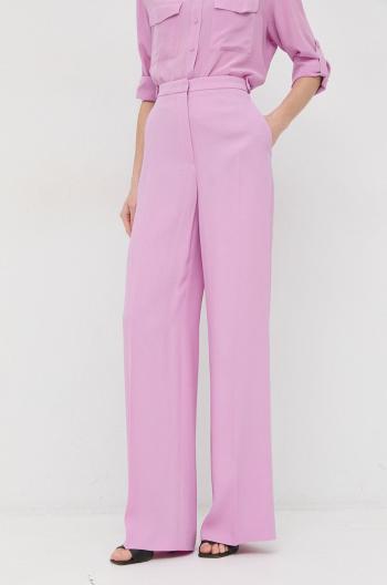 Kalhoty BOSS dámské, růžová barva, široké, high waist