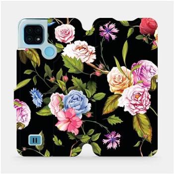 Flip pouzdro na mobil Realme C21 - VD07S Růže a květy na černém pozadí (5903516747863)