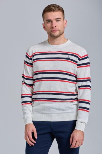 SVETR GANT D1. COTTON LINEN MULTISTRIPE CREW bílá L