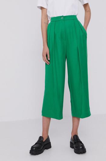 Kalhoty Hugo dámské, zelená barva, široké, high waist