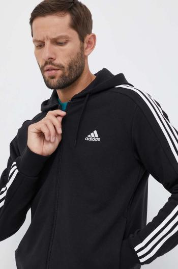 Bavlněná mikina adidas pánská, černá barva, s kapucí, s aplikací, IC0433