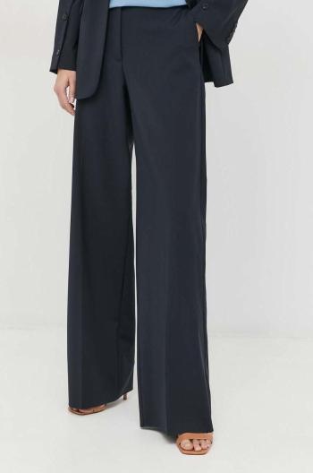 Vlněné kalhoty Weekend Max Mara dámské, tmavomodrá barva, široké, high waist