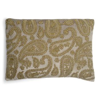 Béžový sametový polštář s ornamenty Paisley beige - 45*15*35cm SWHKFPB