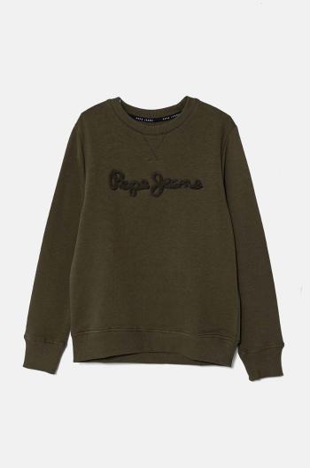 Dětská bavlněná mikina Pepe Jeans NEW LAMONTY CREW zelená barva, s aplikací, PB581613