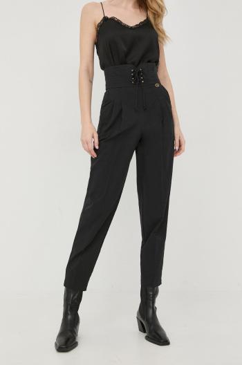 Bavlněné kalhoty Twinset dámské, černá barva, střih chinos, high waist