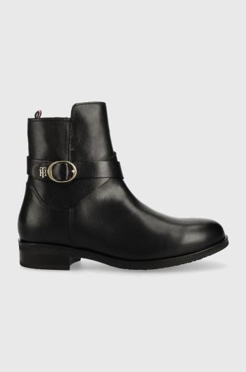 Kožené kotníkové boty Tommy Hilfiger Th Belt Flat Boot dámské, černá barva, na plochém podpatku