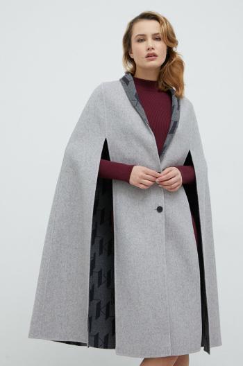 Oboustranný vlněný kabát Karl Lagerfeld šedá barva, oversize