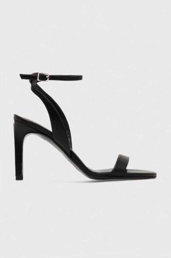 Kožené sandály Calvin Klein HEEL SANDAL 90 LTH černá barva, HW0HW01945