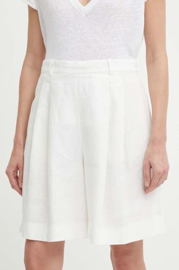 Plátěné kraťasy Polo Ralph Lauren bílá barva, hladké, high waist, 211935393