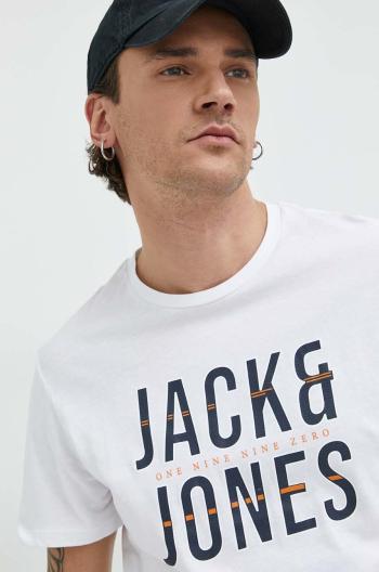 bavlněné tričko Jack & Jones , bílá barva, s potiskem