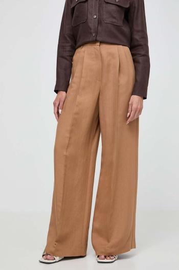 Kalhoty s lněnou směsí Weekend Max Mara hnědá barva, široké, high waist, 2415131062600