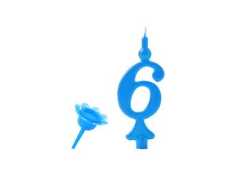 Narozeninová svíčka se zapichovacím stojánkem - Číslice modrá 6 - Modecor