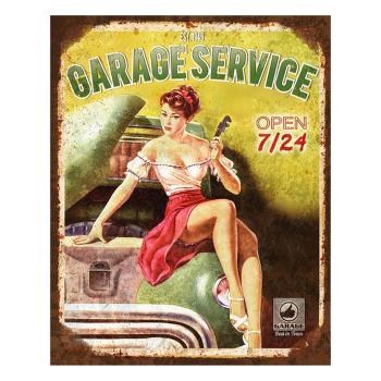 Zeleno-žlutá nástěnná kovová cedule Garage Service - 20*1*25 cm 6Y5162