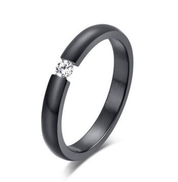 Ziskoun Dámský prsten z chirurgické oceli s decentním zirkonem v černém provedení SR163 Velikost: 8