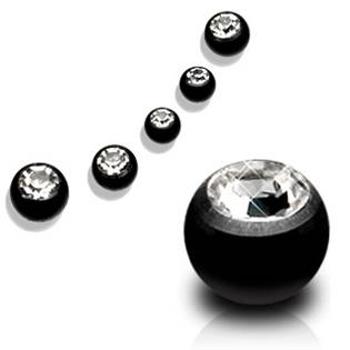 Šperky4U Ocelová náhradní kulička 1,2 x  4 mm, černá s kamínkem - ND01012KC-1204