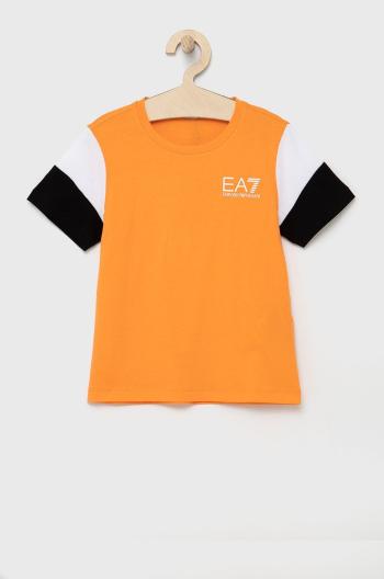 Dětské bavlněné tričko EA7 Emporio Armani oranžová barva, s potiskem