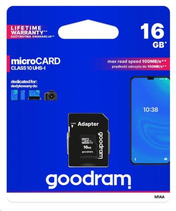 GOODRAM MicroSDHC karta 16GB M1AA, UHS-I Class 10, U1 + adaptér