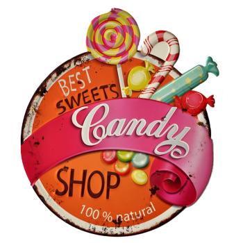 Růžová kovová nástěnná cedule Candy Shop - 43*1*50 cm 6Y4918