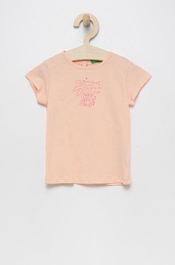 Dětské bavlněné tričko United Colors of Benetton růžová barva
