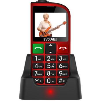 EVOLVEO EasyPhone FM, mobilní telefon pro seniory s nabíjecím stojánkem (červená barva)