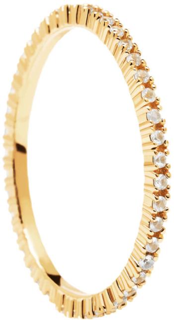 PDPAOLA Minimalistický pozlacený prsten s třpytivými zirkony White Essential Gold AN01-347 56 mm
