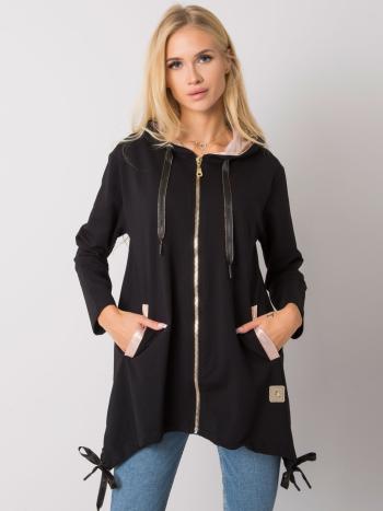 ČERNÁ MIKINA NA ZIP A S VÁZÁNÍM NA BOCÍCH RV-BL-4899.23P-BLACK Velikost: L/XL