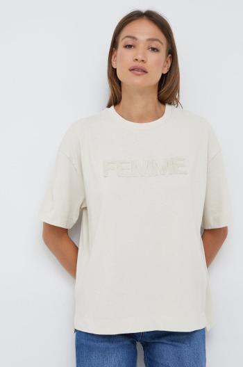 Bavlněné tričko Selected Femme béžová barva