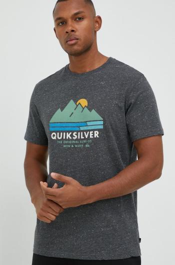 Bavlněné tričko Quiksilver šedá barva
