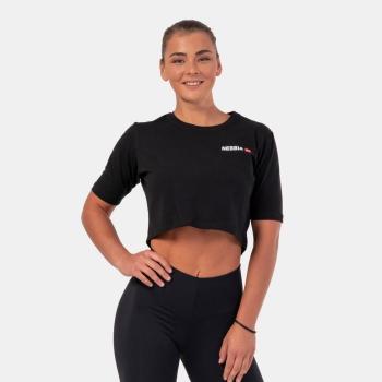 Dámské tričko Crop Top Minimalist Logo Black L - NEBBIA