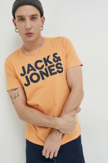 Bavlněné tričko Jack & Jones JJECORP oranžová barva, s potiskem, 12151955