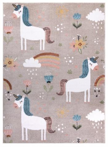 Dywany Łuszczów Dětský kusový koberec Fun Unicorn with rainbow beige - 140x190 cm Béžová