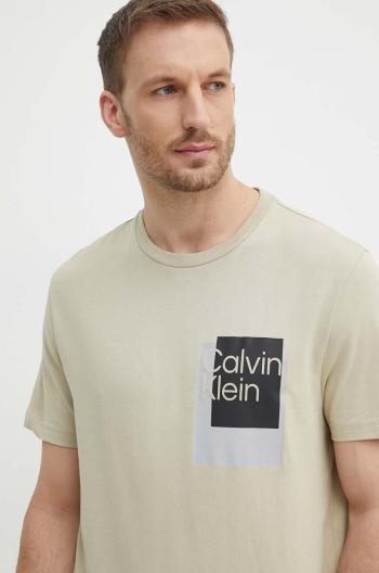 Bavlněné tričko Calvin Klein béžová barva, s potiskem, K10K112402