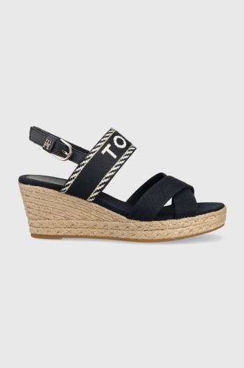 Sandály Tommy Hilfiger SEASONAL WEBBING MID WEDGE dámské, tmavomodrá barva, na klínku, FW0FW07091