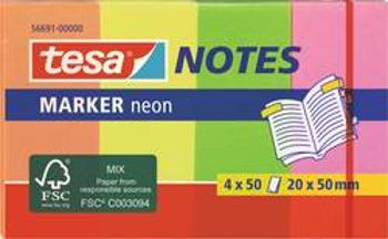 TESA® Notes/56691-00000-01 20 x 50 mm roztříděná, list až 50 listů tesa 56691-00000-01, (š x v) 20 mm x 50 mm, oranžová, žlutá, zelená, růžová, 200 li