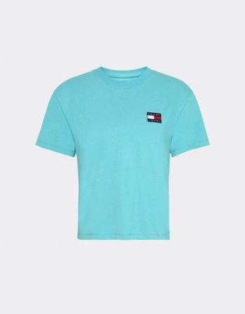 Tommy Hilfiger Tommy Jeans dámské světle modré tričko CROPPED BADGE TEE