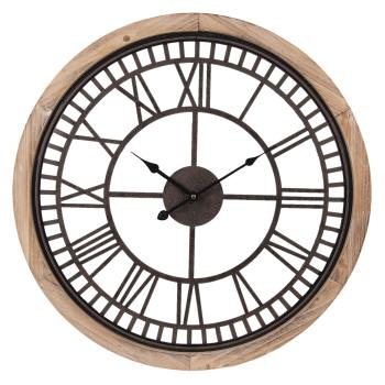 Nástěnné hodiny s kovovým ciferníkem a dřevěným rámem - Ø 60*4 cm / 1*AA 5KL0134
