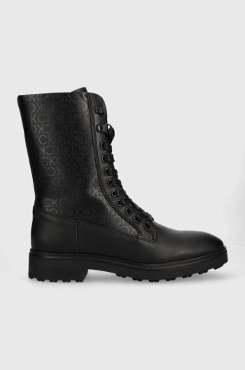 Farmářky Calvin Klein CLEAT COMBAT BOOT - EPI MONO MIX dámské, černá barva, na platformě, HW0HW01713