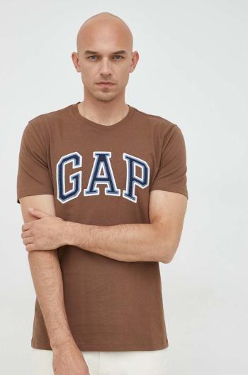 Bavlněné tričko GAP hnědá barva, s aplikací