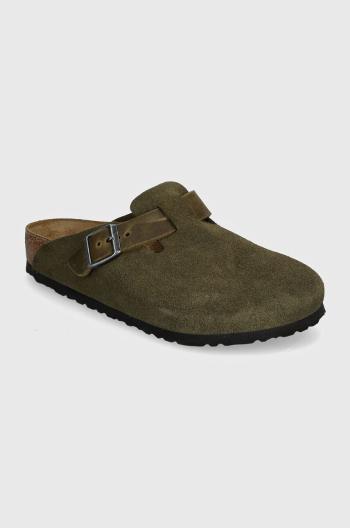 Semišové pantofle Birkenstock Boston pánské, zelená barva, 1028067